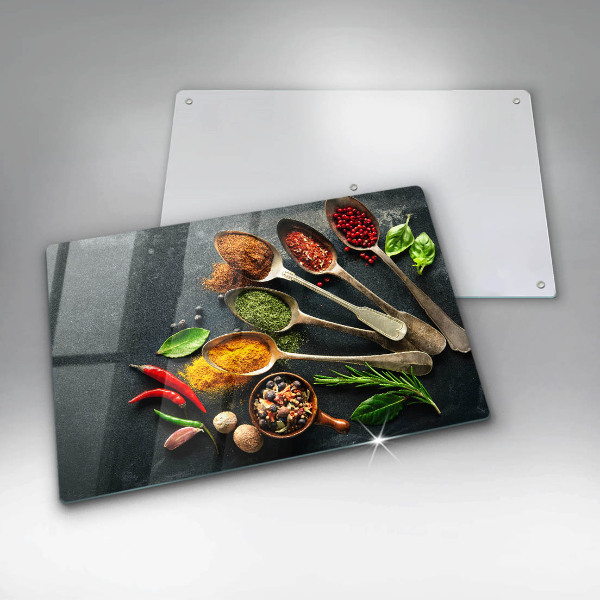 Skleněná deska za sporák Kuchyňské lžíce koření