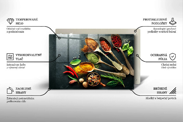 Skleněná deska za sporák Kuchyňské lžíce koření
