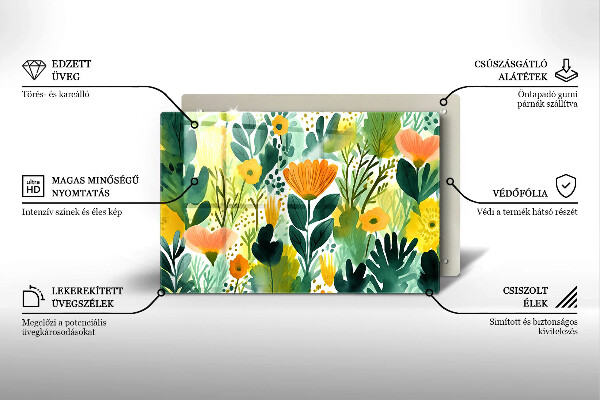 Skleněná deska za sporák Malované květiny