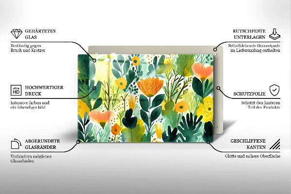 Skleněná deska za sporák Malované květiny