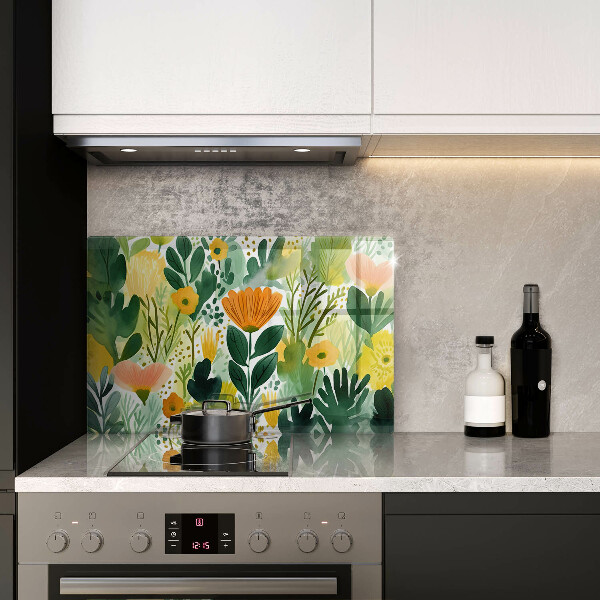 Skleněná deska za sporák Malované květiny