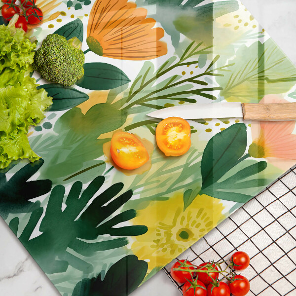 Skleněná deska za sporák Malované květiny