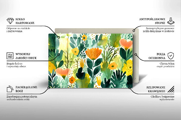 Skleněná deska za sporák Malované květiny