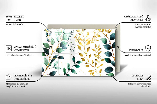 Skleněná deska za sporák Zelené a zlaté listy