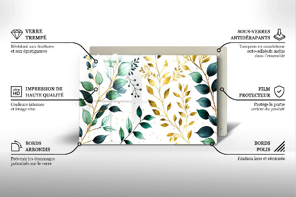 Skleněná deska za sporák Zelené a zlaté listy