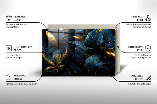 Skleněná deska za sporák Dekorativní listy se zlatem