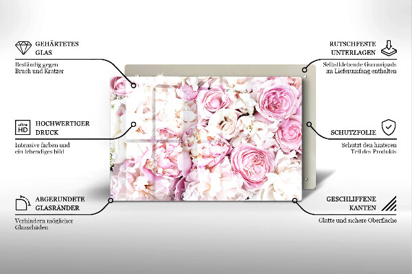 Skleněná deska za sporák Pivoňková kytice