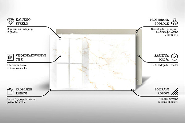 Skleněná deska za sporák Elegantní mramorový kámen