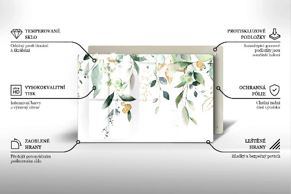 Skleněná deska za sporák Akvarel listy