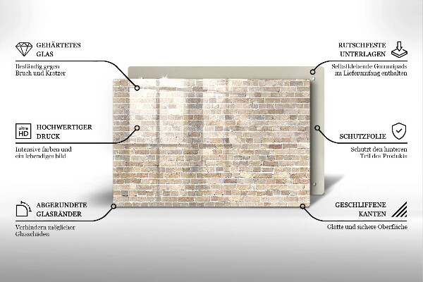 Skleněná deska za sporák Světlá cihlová zeď