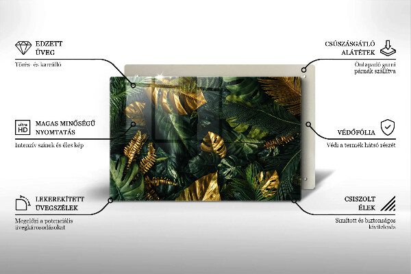 Skleněná deska za sporák Listy zlaté monstery