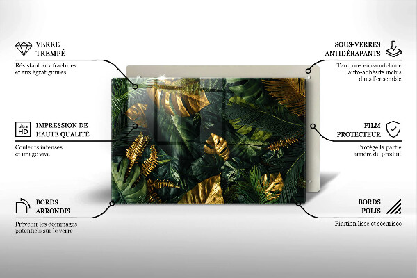 Skleněná deska za sporák Listy zlaté monstery