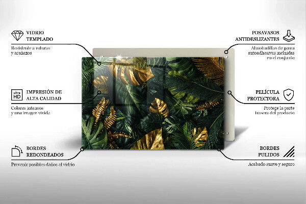 Skleněná deska za sporák Listy zlaté monstery