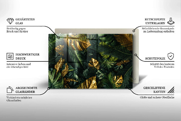 Skleněná deska za sporák Listy zlaté monstery