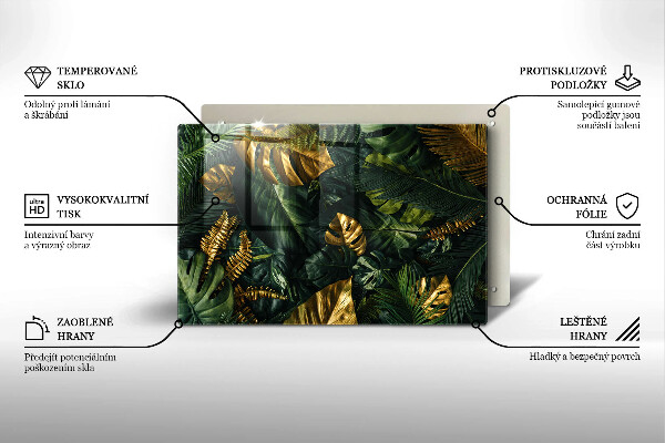 Skleněná deska za sporák Listy zlaté monstery