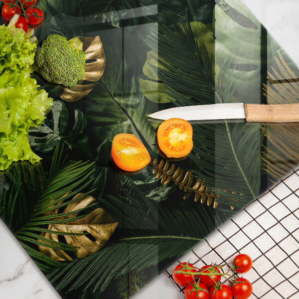 Skleněná deska za sporák Listy zlaté monstery