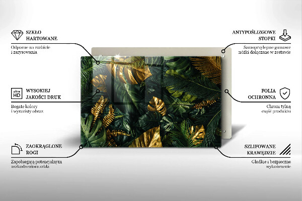 Skleněná deska za sporák Listy zlaté monstery