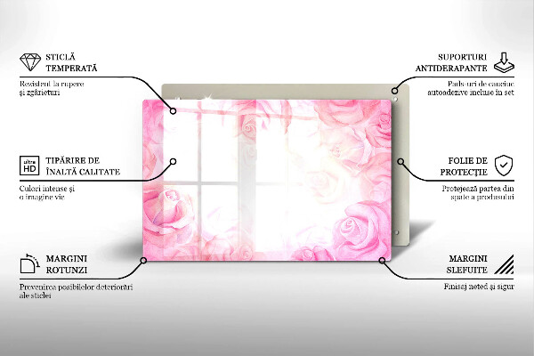 Skleněná deska za sporák Jemné pozadí růže