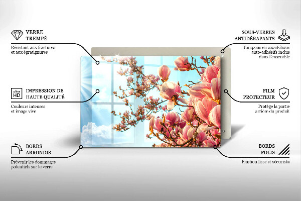 Skleněná deska za sporák Růžové květy strom