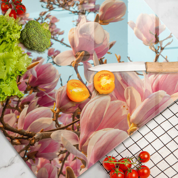 Skleněná deska za sporák Růžové květy strom