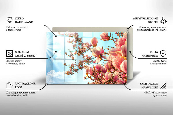 Skleněná deska za sporák Růžové květy strom