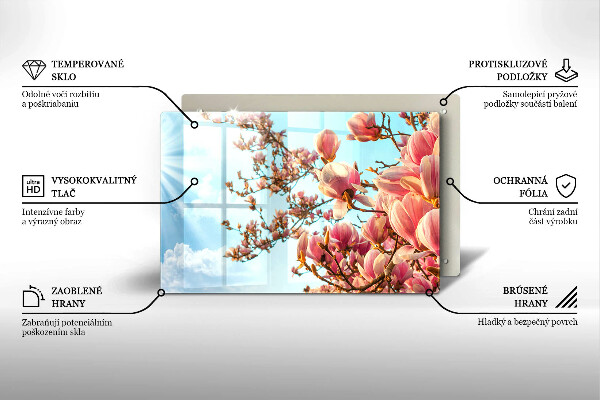 Skleněná deska za sporák Růžové květy strom