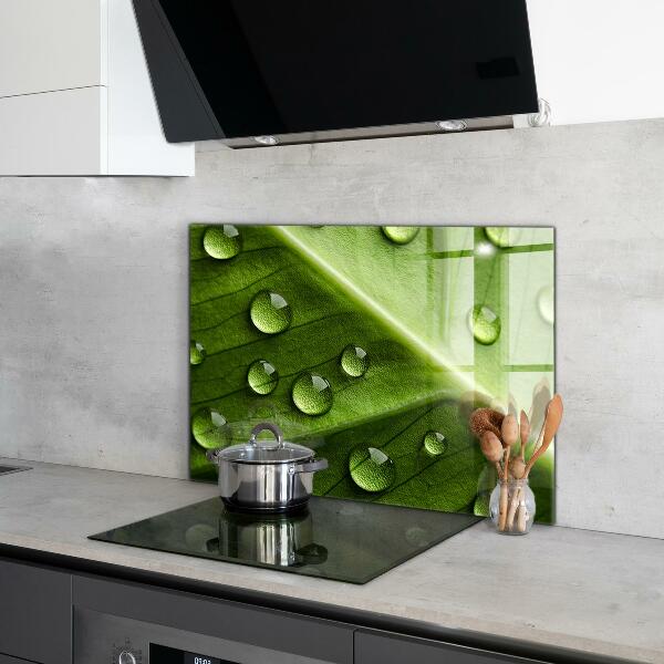 Skleněný panel List s kapkami ranní rosy