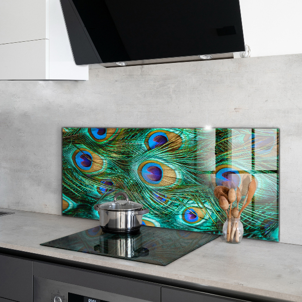 Skleněné obklady do kuchyně Paví peří krásná příroda