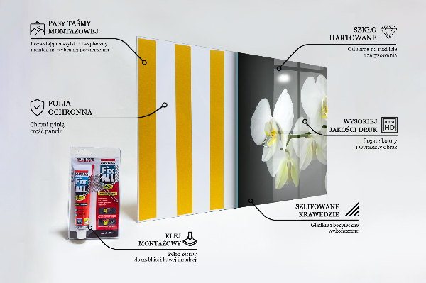 Skleněný panel Bílá orchidej na černém pozadí