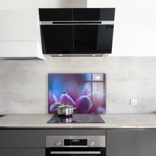 Skleněný panel Kapky rosy fialový květ