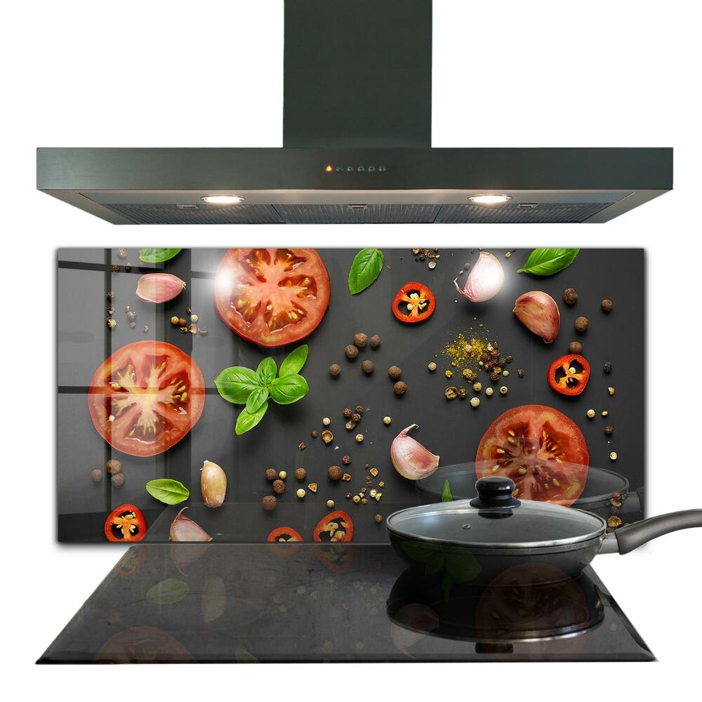 Skleněný panel Italská kuchyně bazalková rajčata