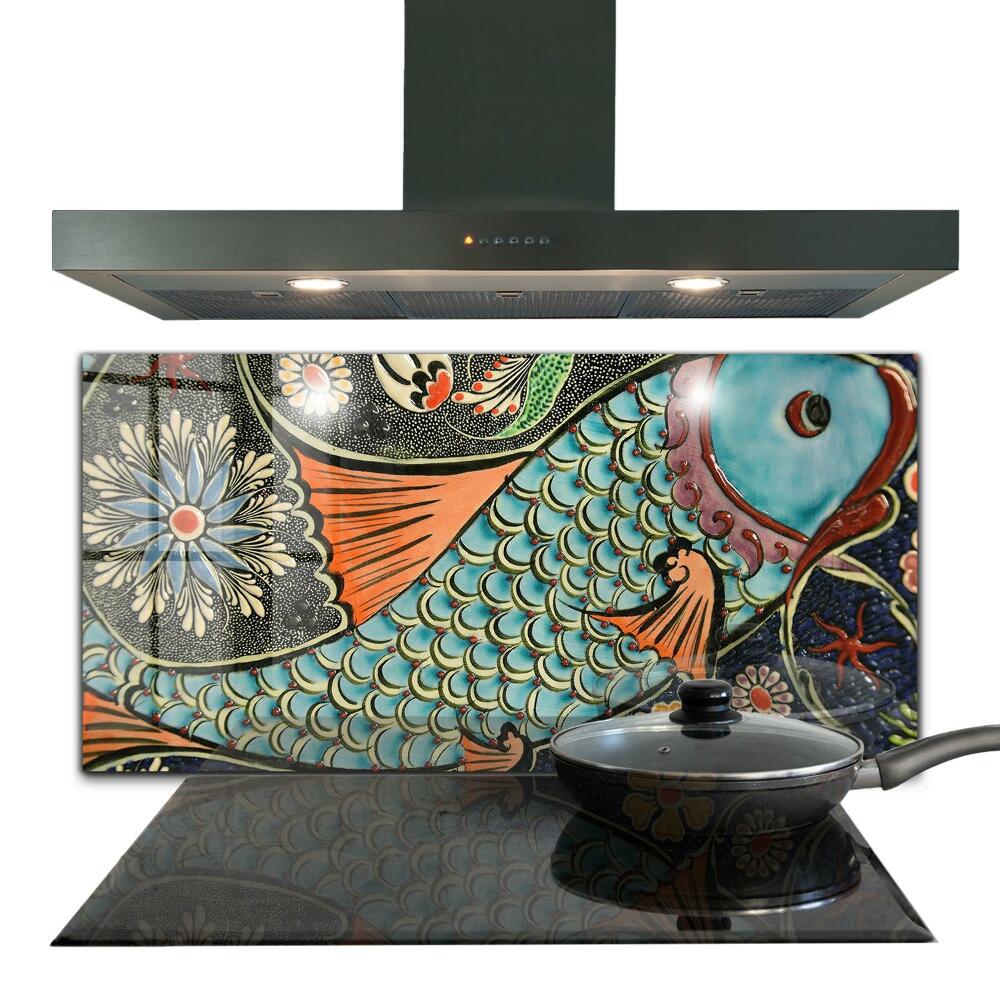Skleněný panel Mosaic fish vintage keramika