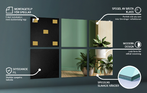 Zrcadlové dlaždice 6 ks 16x16 cm