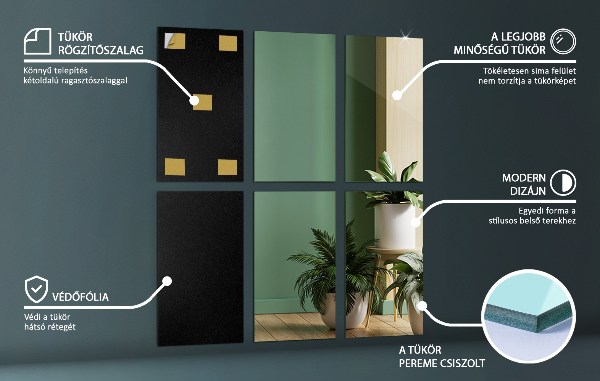 Nalepovací zrcadlové dlaždice 6 ks 30x16 cm