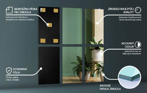 Samolepící zrcadlové obklady 6 ks 30x20 cm