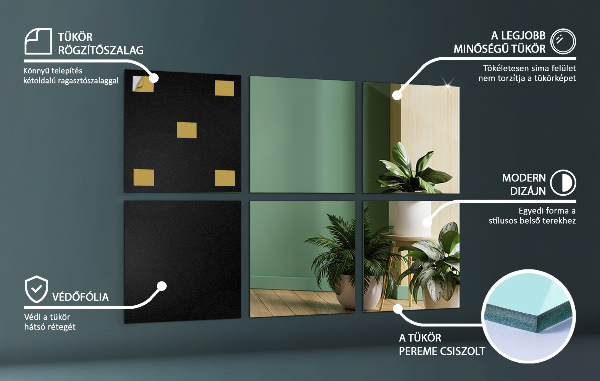 Samolepící zrcadlové dlaždice 6 ks 30x30 cm