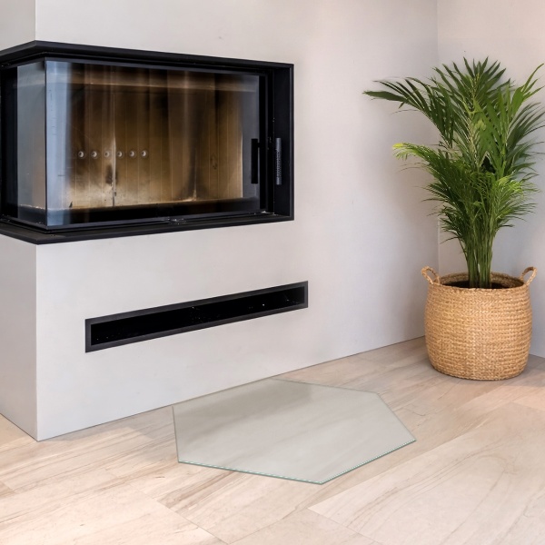 Šestihranné poloprůsvitné sklo pod krb h40 cm