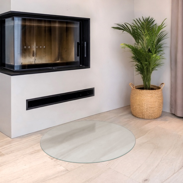 Kulatá poloprůsvitná podložka před krb fi90 cm