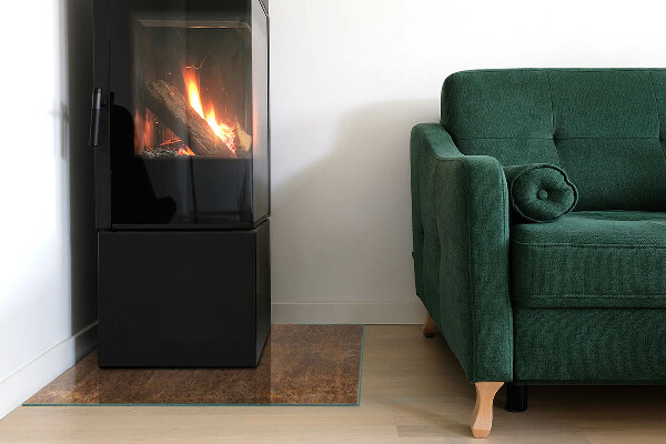 Čtvercové sklo před krb Rez textura na kovu