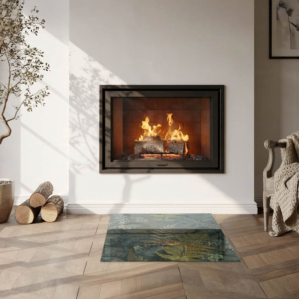 Čtvercové sklo před krb Rostlinné motivy s motýly