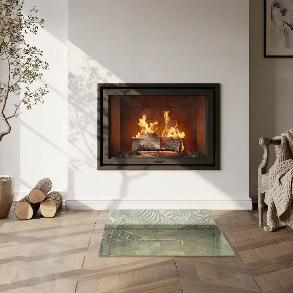 Čtvercové tvrzené sklo pod krbová kamna Tropické listy v pozadí