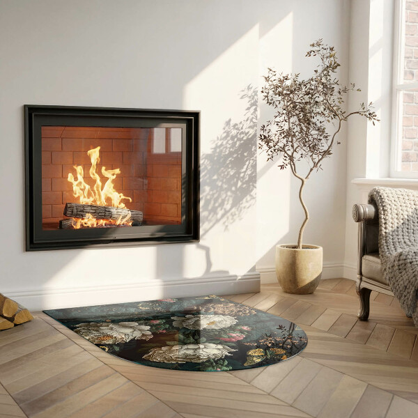 Nehořlavá podložka pod kamna Květinový vzor s motýly