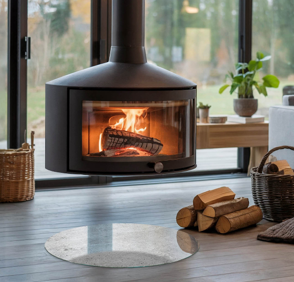 Kulaté sklo pod krbová kamna Textura surového betonu