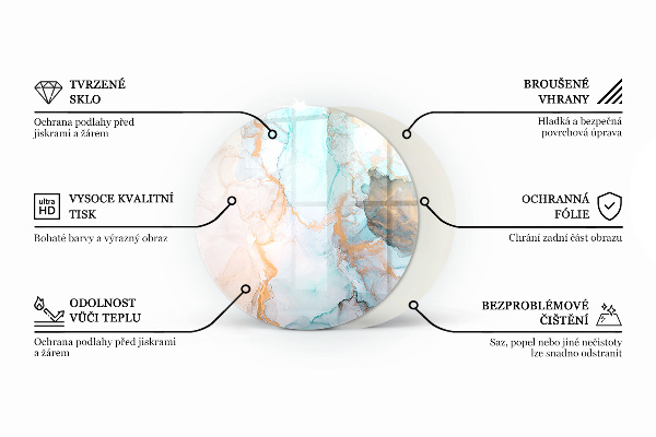 Kulatá podložka pod krbová kamna Přírodní mramorový vzor