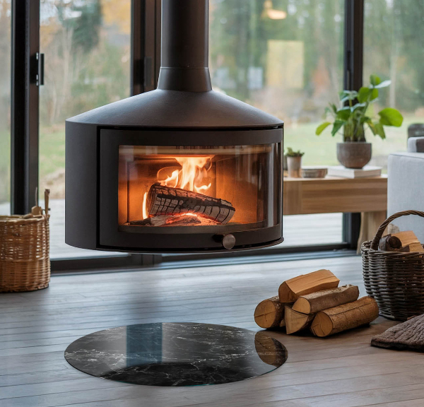 Kulaté sklo pod krbová kamna Elegantní mramorový vzor