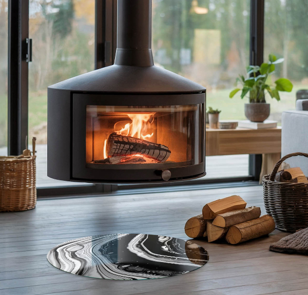 Kulaté sklo pod krbová kamna Abstraktní vlny a čáry