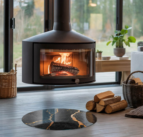 Kulaté sklo pod krbová kamna Elegantní mramor s žilkami