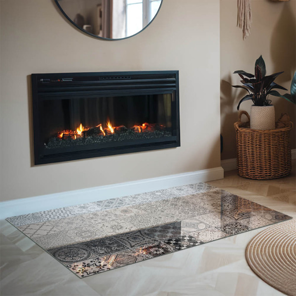 Obdélníkové tvrzené sklo pod krbová kamna Dekorativní vzory dlaždic