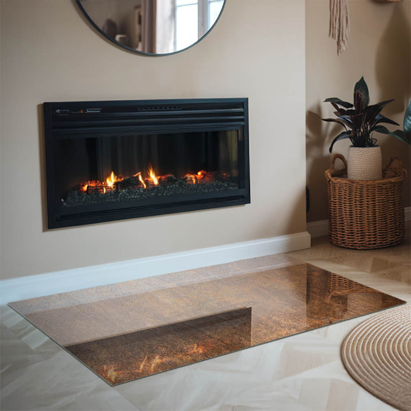 Obdélníkové tvrzené sklo pod krbová kamna Rez textura na kovu