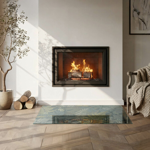 Obdélníkové tvrzené sklo pod krbová kamna Rostlinné motivy s motýly